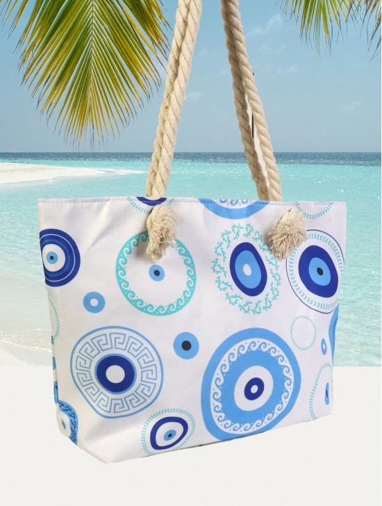 Canvas Circle Print Shoulder Tote